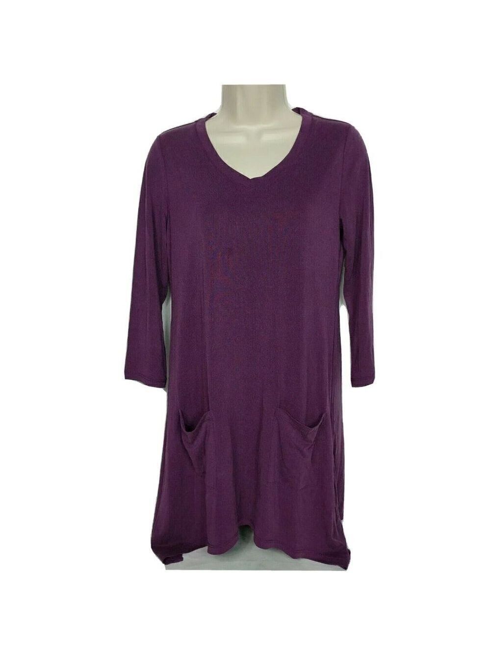 LOGO By Lori Goldstein Purple Modal V Neck Top XXS